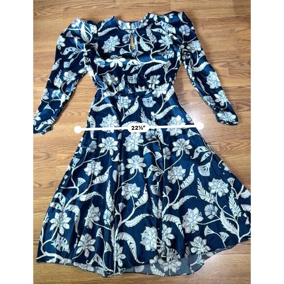 JOHANNA ORTIZ Wild Blue Botanical-print Silk-charmeuse Midi Dress size 10 - Picture 8 of 16